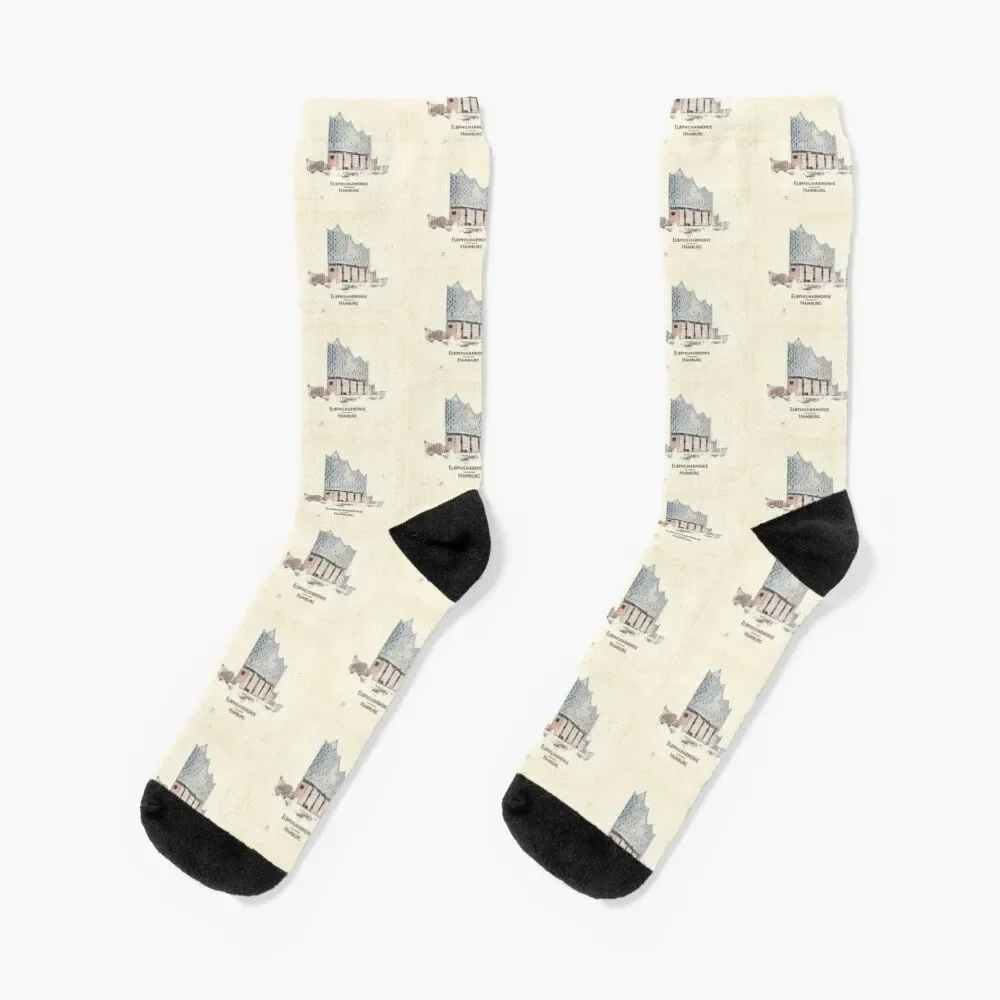 

Elbphilharmonie Hamburg Watercolor Effect Socks FASHION winter thermal kawaii floral Socks Women's Men's