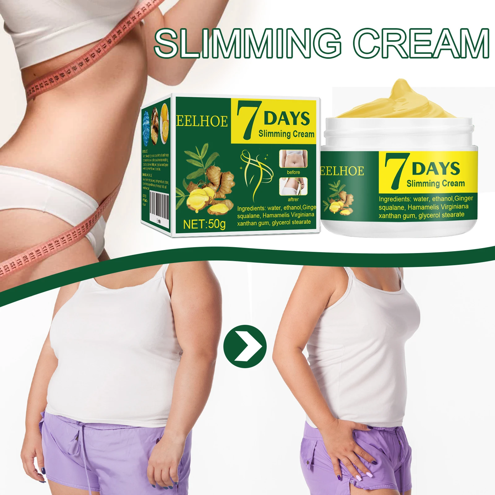 EELHOE crema de masaje de jengibre brazo vientre piel masaje hidratante crema para el cuidado del cuerpo 1 Uds
