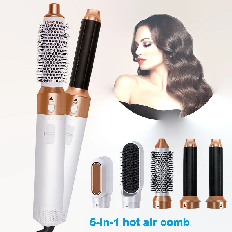 5-in-1 hot air comb electric hair dryer hair iron straightener Multi-functional negative ion hair comb Professional hair dryer c