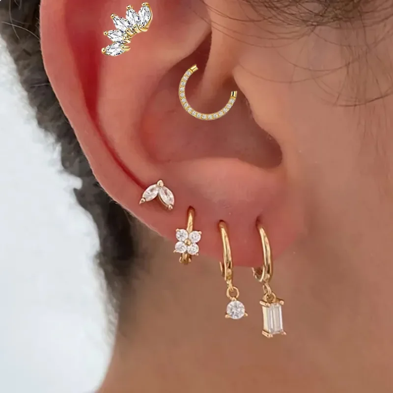 

2PC Stainless Steel Little Huggies Hoop Earrings For Women Tiny Crystal Zirconia Pendant Cartilage Earrings Piercing Jewelry