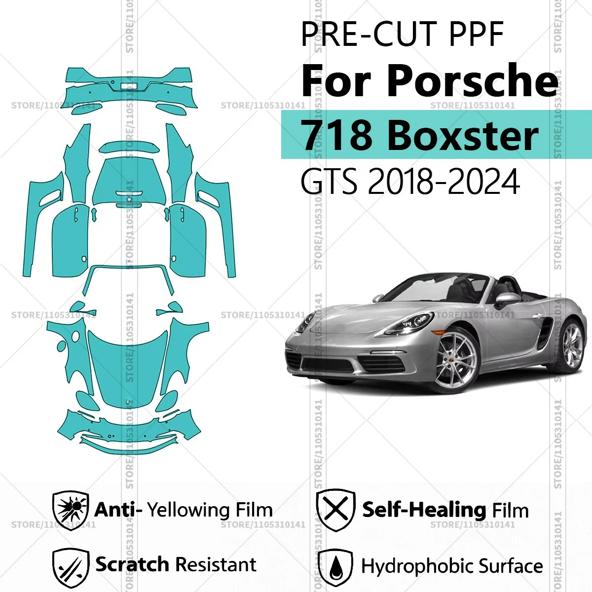 Pre-Cut Paint Protection Film PPF Transparent Car Film Automotive PPF For Porsche 718 Boxster GTS  2018-2024