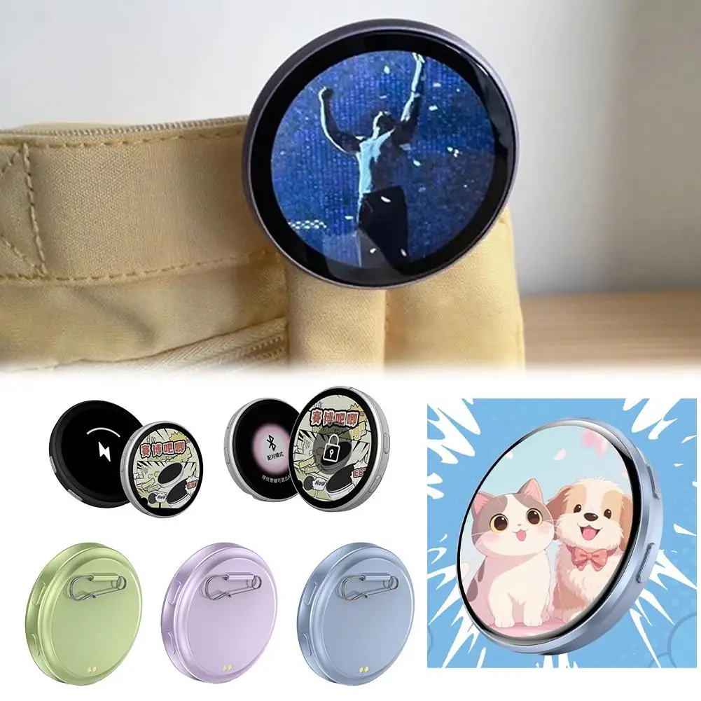 

Scrolling Anime E-BADGE Smart Bluetooth DIY Dynamic BadgeTouchscreen Video Playback, 7-Color LED, App Control, 18H Battery