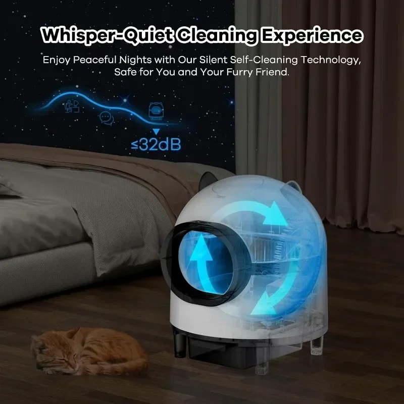 Dobra Samoczyszcząca Się Kuweta dla Kota, Dla Wielu Kotów z Kontrolą Aplikacją Usuwanie Zapachów Ochrona Bezpieczeństwa 2 Rolki Worków na Śmieci