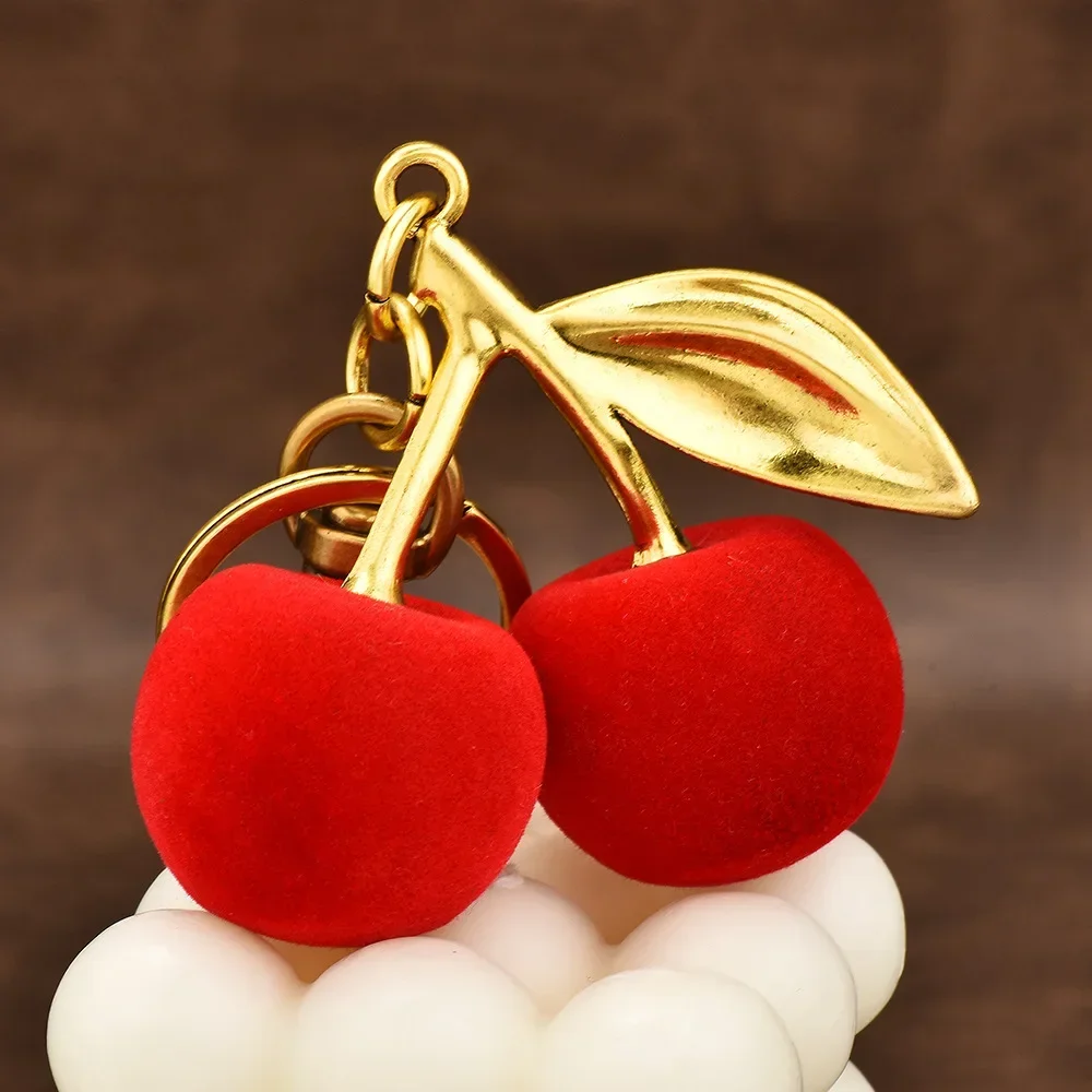 

2025 Flocking cherries keychain handbag pendant