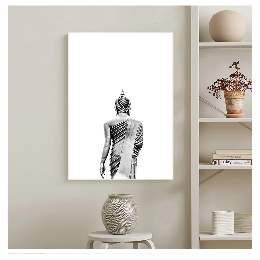 Wall Art Canvas Painting Black White Nordic Posters And Prints Pictures For Living Room Sakyamuni Buddha Statue Qoutes