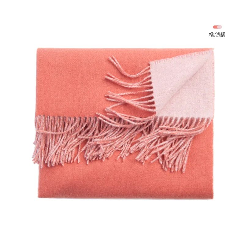 Birdtree 75% Wool Elegant Women's Double-sided Scarf For Women 2023 Autumn Winter Warm Color matching Scarf With Tassel A39375QC