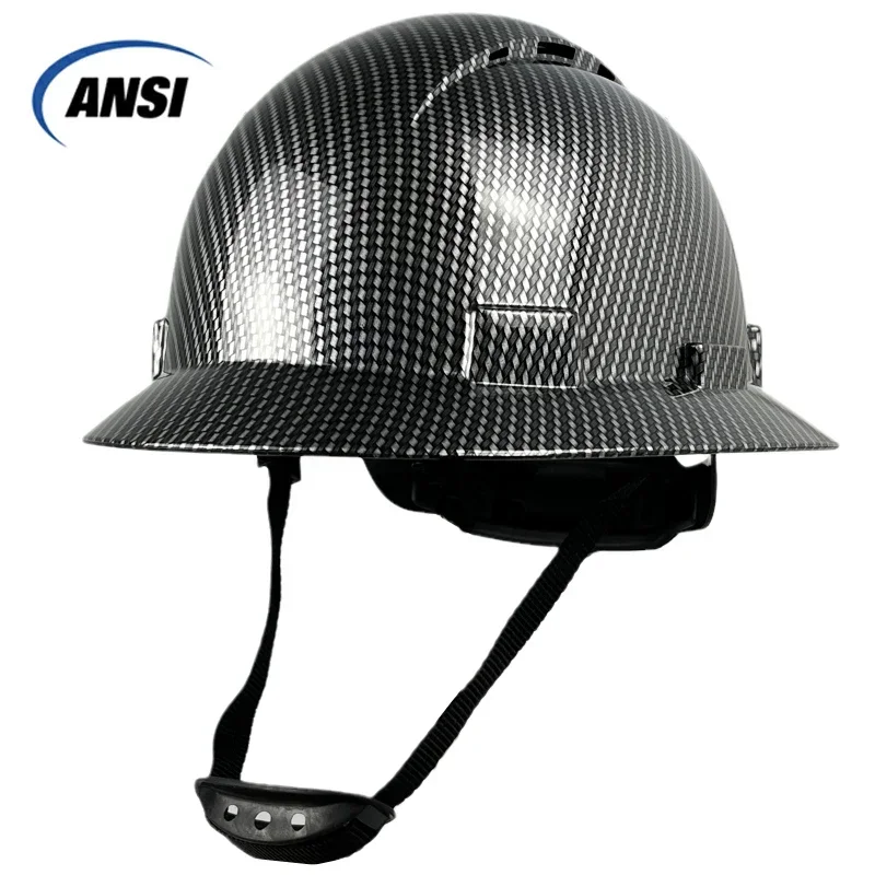 Carbon Fiber Pattern Full Brim Hard Hat For Engineer Construction Safety Helmet HardHat Suspension HDPE 6 Point Adjustable