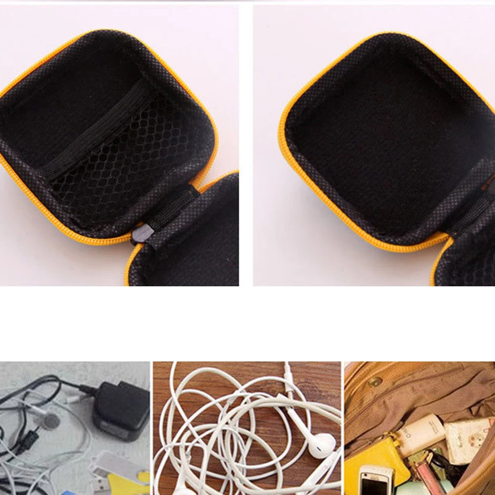 Headphone Data Cable Storage Case Earphone Box Headset Case Square Portable Compression Headset Case EVA Z-ipper Case