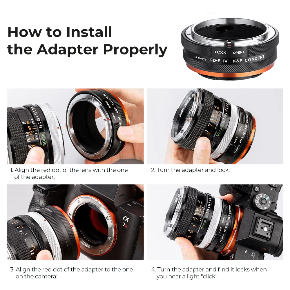 K&F Concept FD to E IV Pro Lens Adapter Canon FD to Sony E Mount Camera a6000 a5000 A7C A7C2 A1 A9 A7S A7R2 A73 A7R4 A7R5