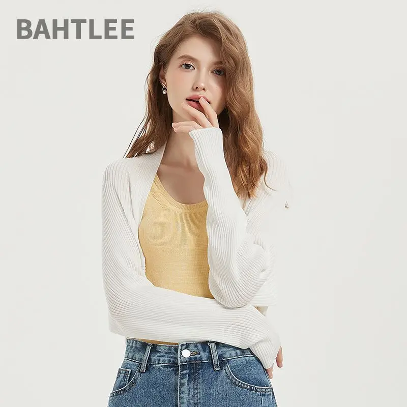 BAHTLEE-Women's Lyocell Cardigan, Solid Color, Raglan Sleeve, Knitted Shawl, Sunscreen Clothing, Thin Style, Spring