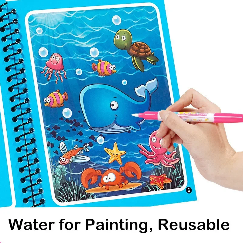 Libro de dibujo de agua mágica para niños, juguetes de dibujo de pintura, libro de colorear reutilizable, juguetes de educación temprana para niños