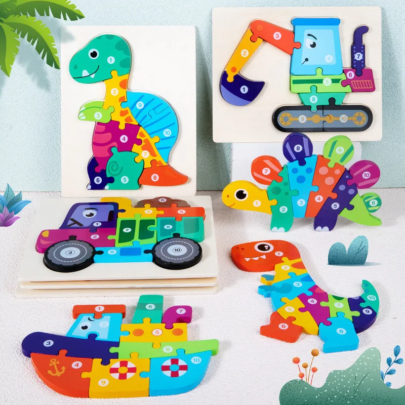 Digital 3D DIY Puzzles Children's Three Dimensional Dinosaur Puzzle 3-6 Years Old Baby Early Teaching Benefit Development Toy