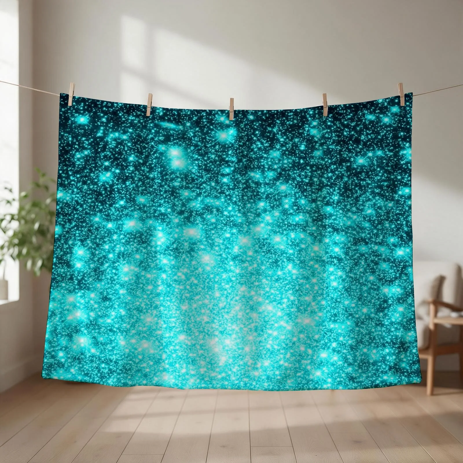 Teal Galaxy Sparkle Stars Ombre Throw Blanket For Decorative Sofa Travel Blankets Sofas Of Decoration for sofa Blankets