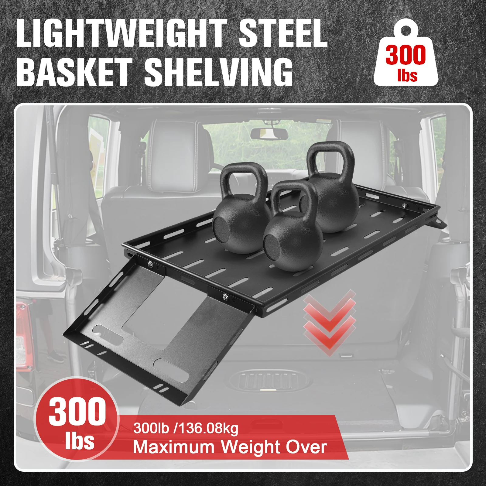 

Lightweight Steel Tray Organizer Anti-Scratch Trunk Mounted Luggage Holder Rust Proof for 07-25 JK/JL Wrangler