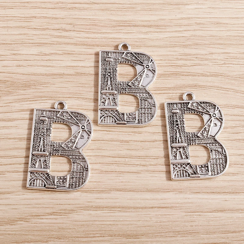 Tusember 10 Stück 30 x 20 mm Eiffelturm-Anhänger aus Legierung mit Buchstabe B für Ohrringe, Halsketten, Armbänder, Schmuckherstellung – Detail 4