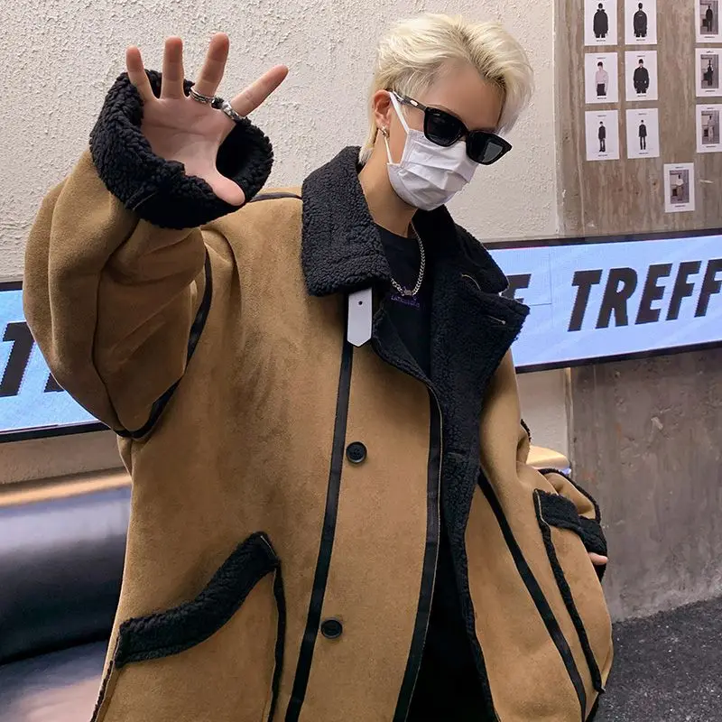 

Juspinice American Fashion Suede Retro Cotton Jacket 2024 Men's Winter New High End Fur One Piece Collar Coat Male Clothing