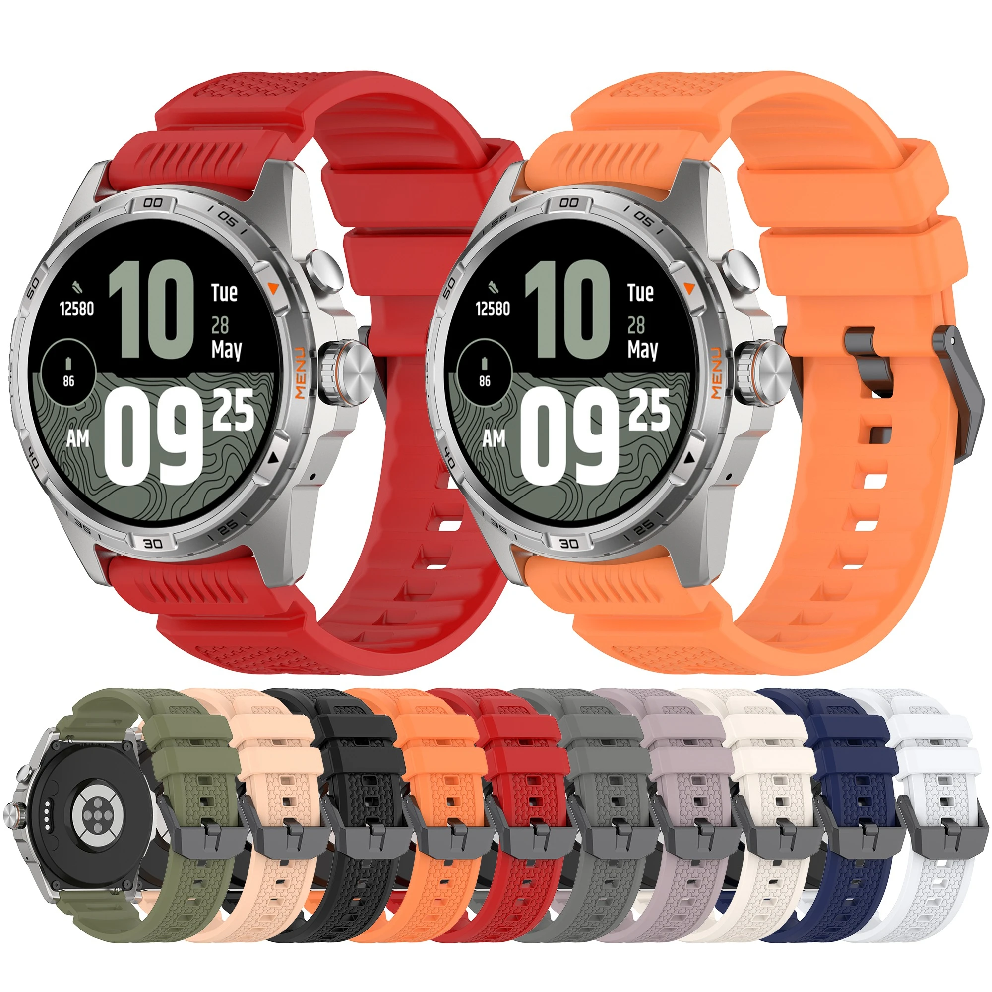 حزام ساعة سيليكون 24 ملم لسلسلة Ticwatch Atlas/Pro5/iTOUCH AIR3 حزام سيليكون أنيق على شكل درع