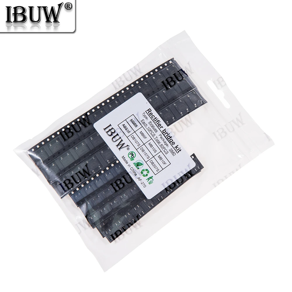 80PCS 8Values SMD Rectifier Bridge Kit MB6S/MB10S/ MB6F for AC-DC Power Conversion & Electronic Circuit Repair KIT