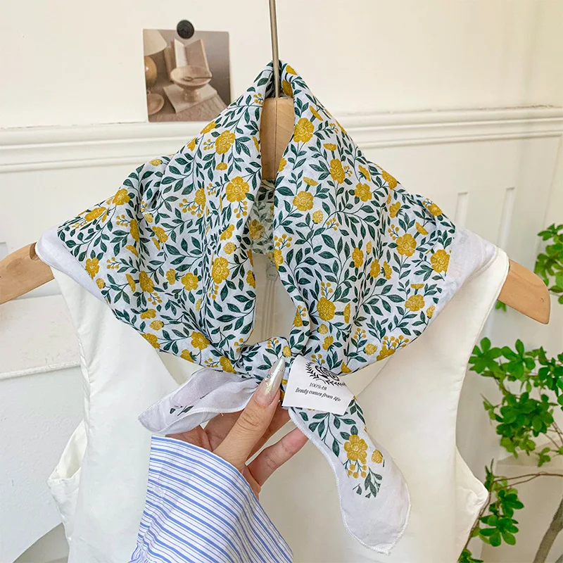 

36Colors Floral Square Scarf Cute Handkerchief 100% Cotton Hair Neck Scarf Headscarf Bandana Versatile Accessory for Women 70cm