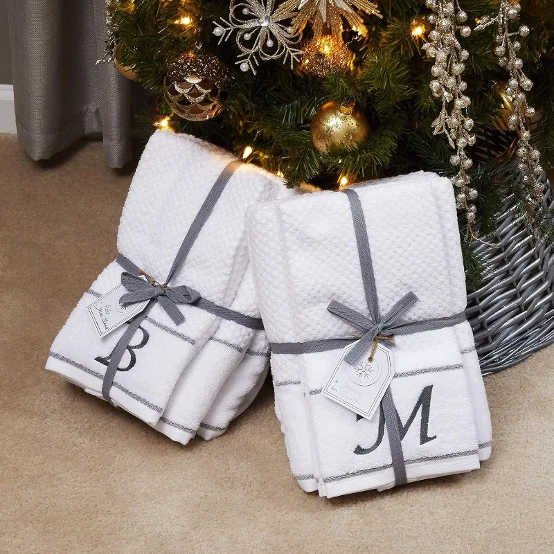 Skl Thuis Op Saturday Ridder Ltd. Monogram "S" Bad En Handdoek Set, Wit, 4-Pack