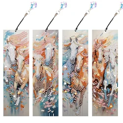 4PCS Diamond Art Painting Bookmarks,DIY Colorful horses Crystal Diamond Art with Diamond Pendant Handmade Reading Bookmark Gift