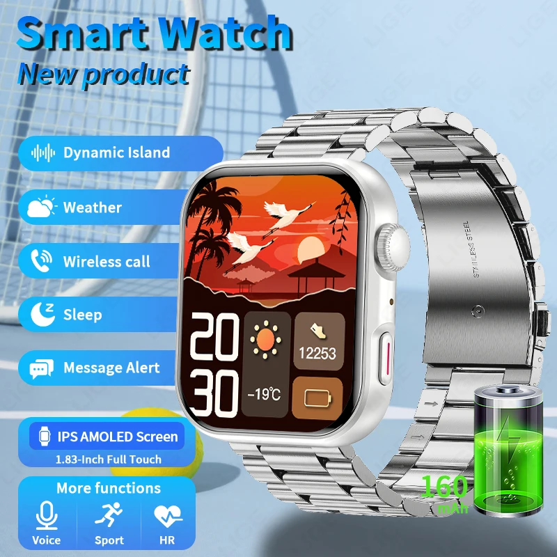 

Новые умные часы LIGE Dynamic Island с 1,83-дюймовым сенсорным экраном, монитором сердечного ритма и сна, водонепроницаемые, для спорта и фитнеса.