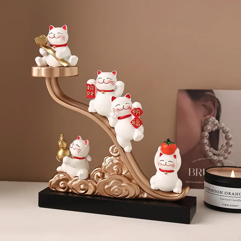 Wufu Ruyi fortune cat decoration home living room wine cabinet decoration cash register opening housewarming gift