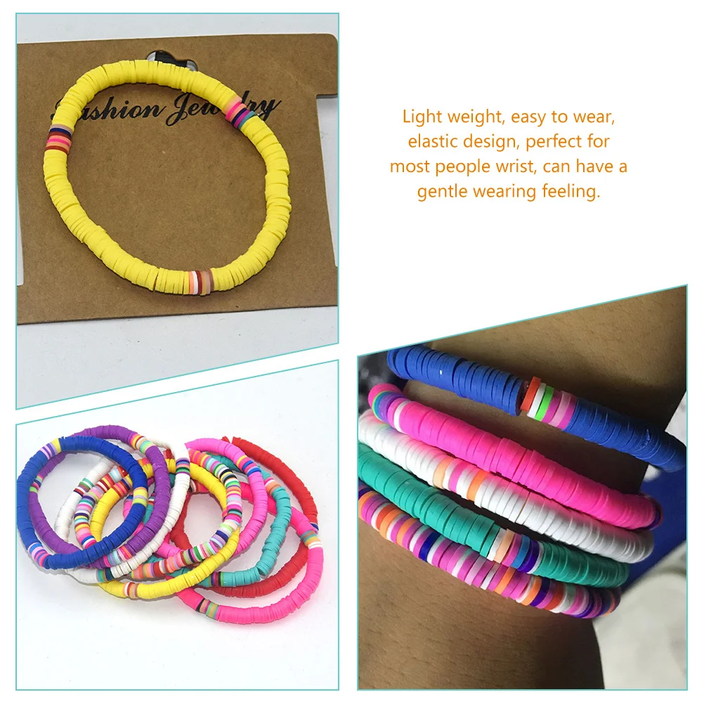 

5pcs Colorful Polymer Clay Bracelets For Women Bohemian Stretch Wrist Jewelry Lightweight Beach Party Stackable Bead Bracelets