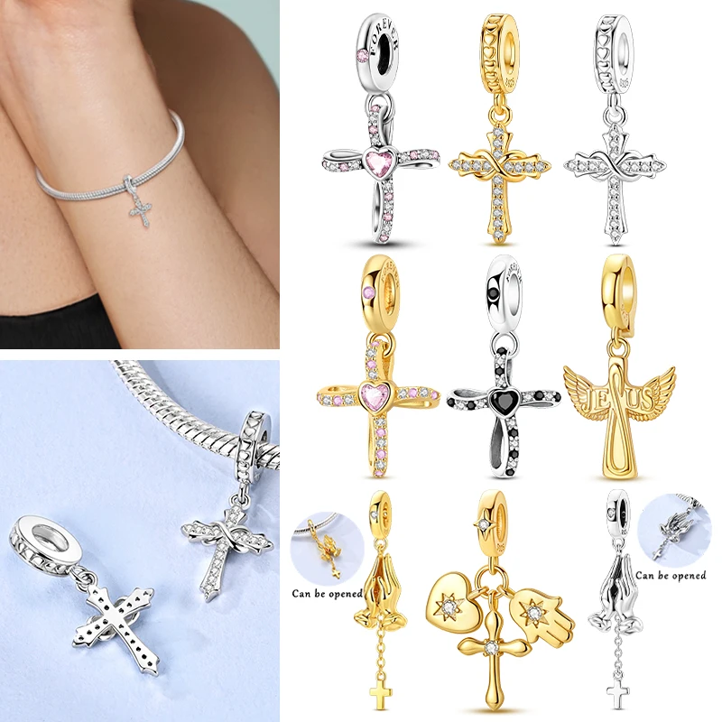 

Original 925 Sterling Silver Charm Bead Fit Original Bracelets Cross Religious Symbol Pendant DIY Women Necklaces Jewelry Making