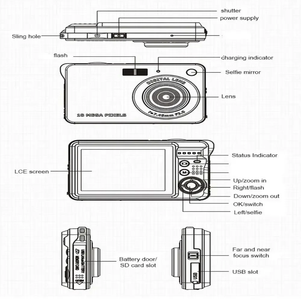 18 MP with LCD Screen Rechargeable HD Digital Camera CCD Video Camera Outdoor Anti-Shake Support Sd Card Child Cameras