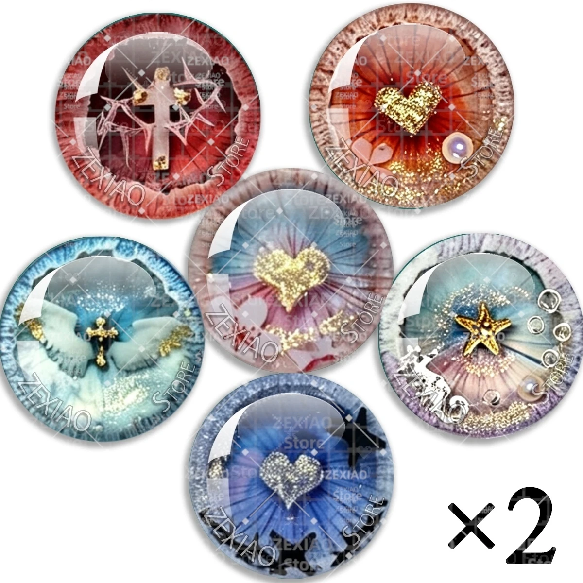 12Pcs Angel Cross Heart Star Pattern Blythe BJD Doll Eye Pupil Chips Glass Cabochon Vintage Fantasy DIY Jewelry MS008