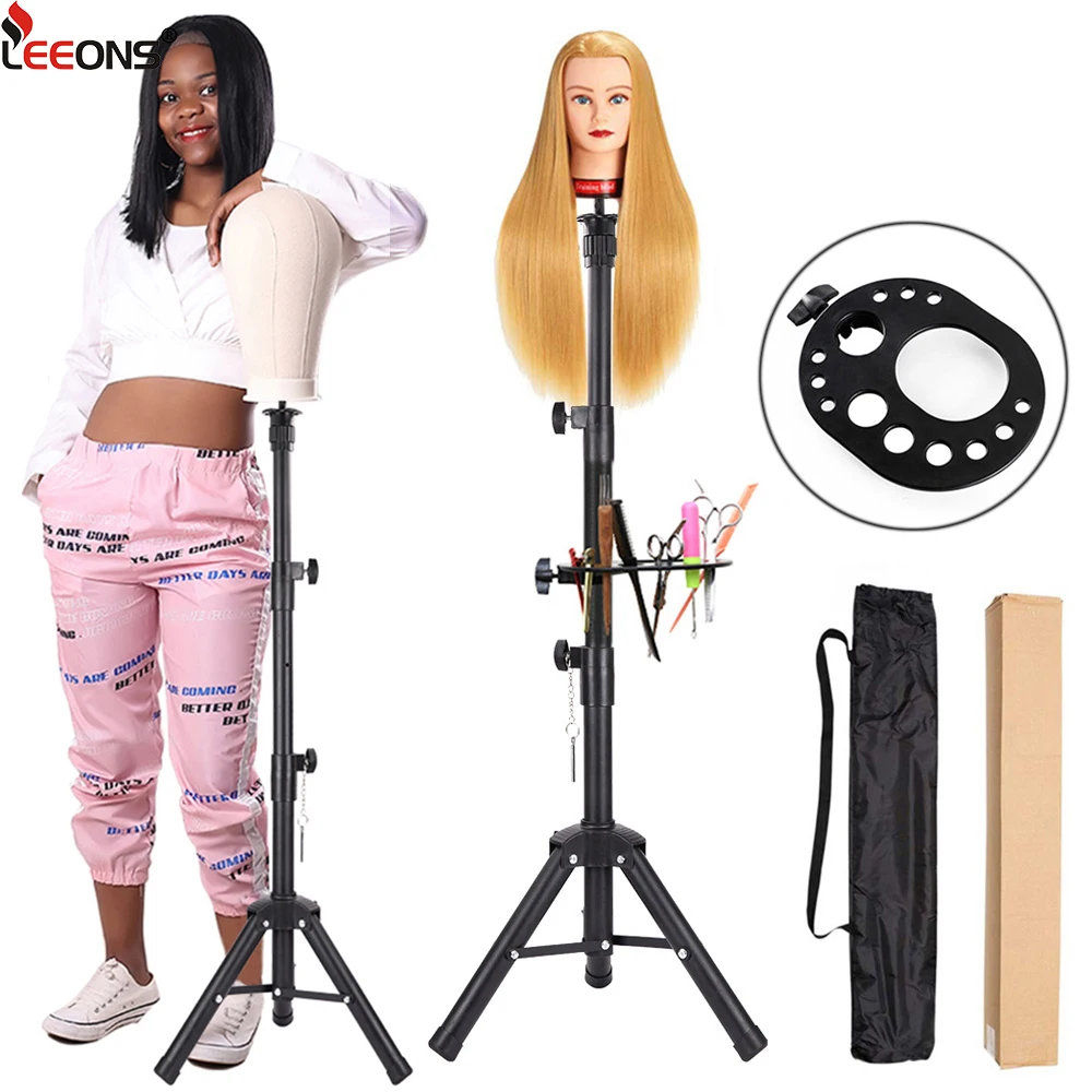 Wig Stand Tripod Mannequin Head Stand 55 Inch Adjustable Holder With Multifunction Tray For Cosmetology Hairdressing Training