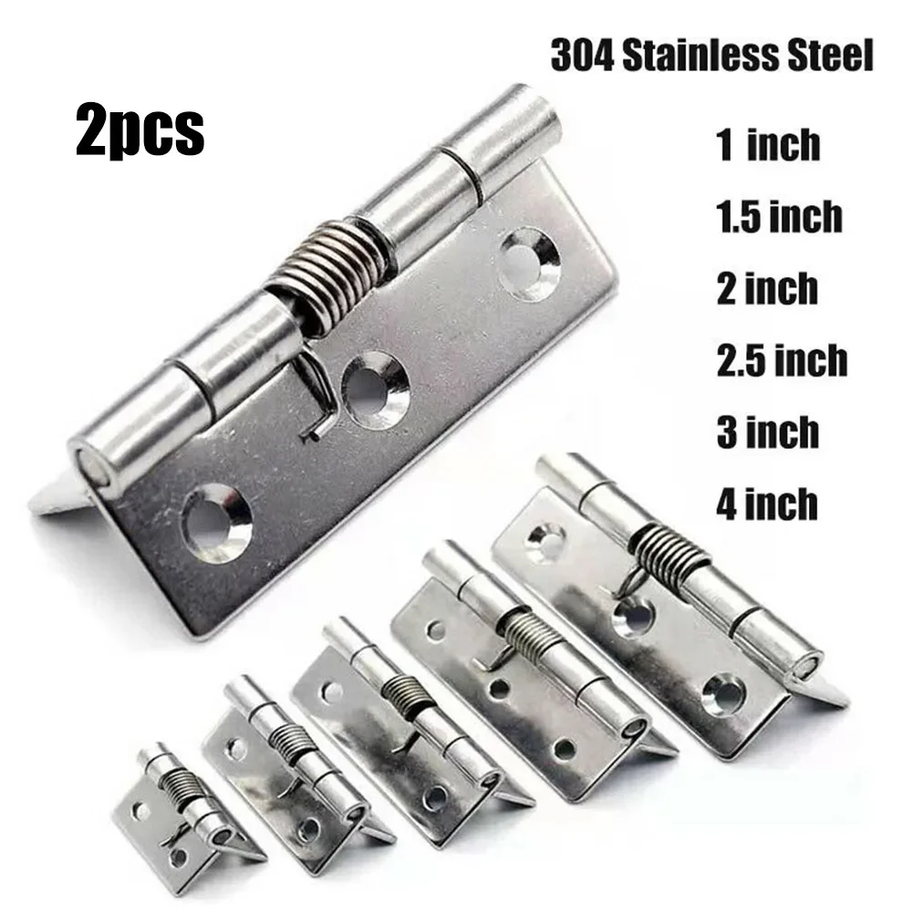 2pcs 1/1.5/2/2.5/3/4 Inch Spring Door Hinge Stainless Steel Self Closing Door Hinges Win Dows Cabinets Boxes Hinge Hardware