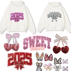 2025 Sequin Letter Love Patch Shining Bow Cherry Iron on Patch for Garment Decoration DIY Applique Clothing T-shirt Accessories