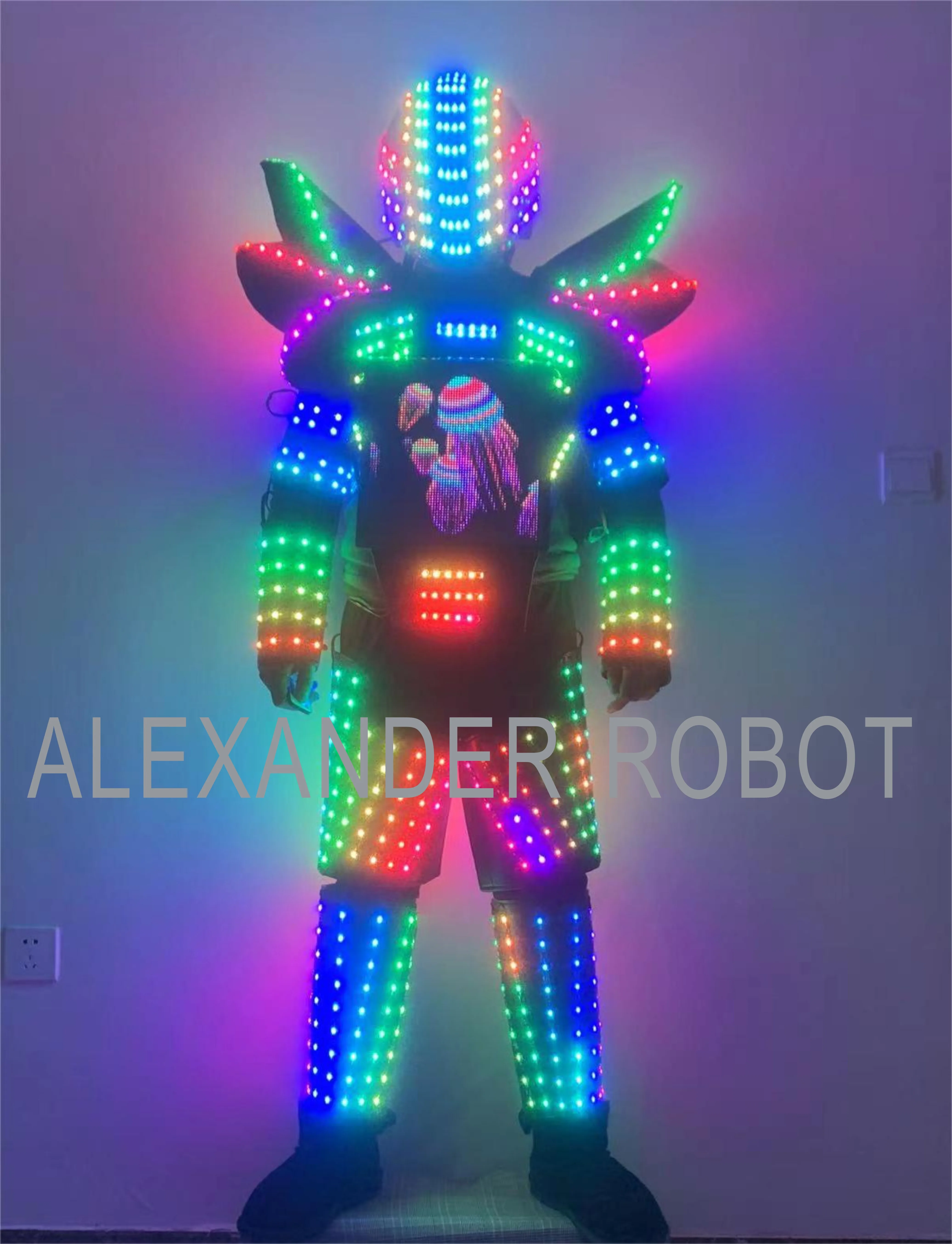 LED Display Robot Costumes Party Performance Wears Armor Suit Colorful Light Mirror Clothe Club Show Outfits Helmets Disco