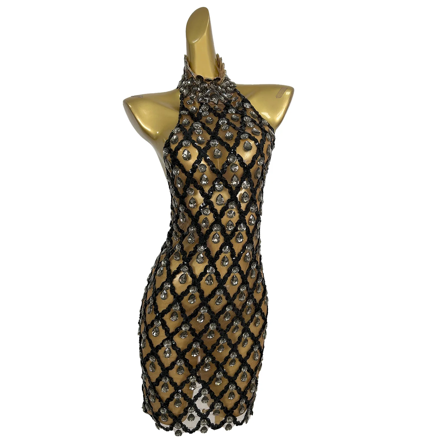 

Black Mesh Sleeveless Women's Evening Dress Sexy Mesh See Through Buttock Skirt Nightclub Club Festival Party Dress shaokaojia