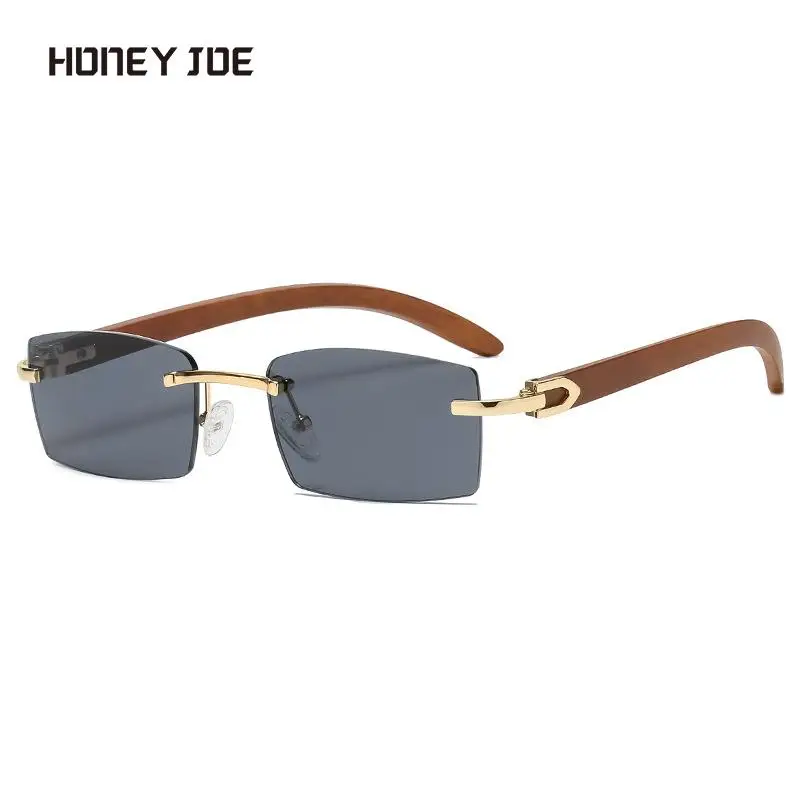 

Безрамные солнцезащитные очки с деревянными дужками для любителей моды, пляжный отдых, активный отдых на свежем воздухе, мужские и женские оправы для оптических очков