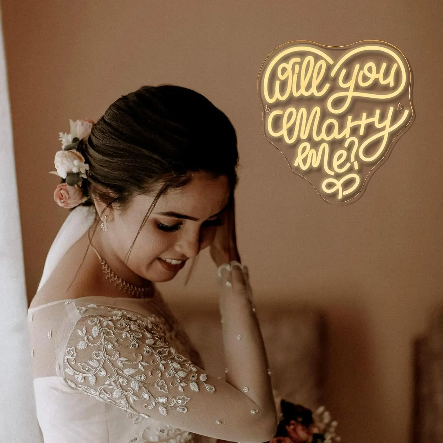 LED Neon Sign for Wall Decor Will You Marry Me Heart Shaped Neon Light USB Powered Dimmable for Wedding Party Gift Engagement Mo