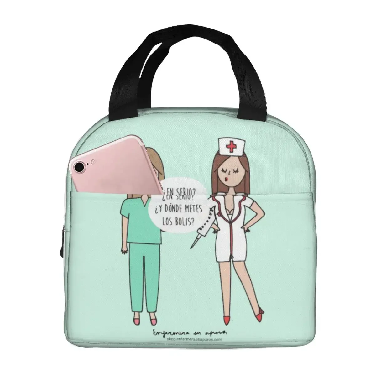 

Enfermera En Apuros Lunch Bag for School Waterproof Picnic Thermal Cooler Insulated Lunch Box Women Kids Tote Bags