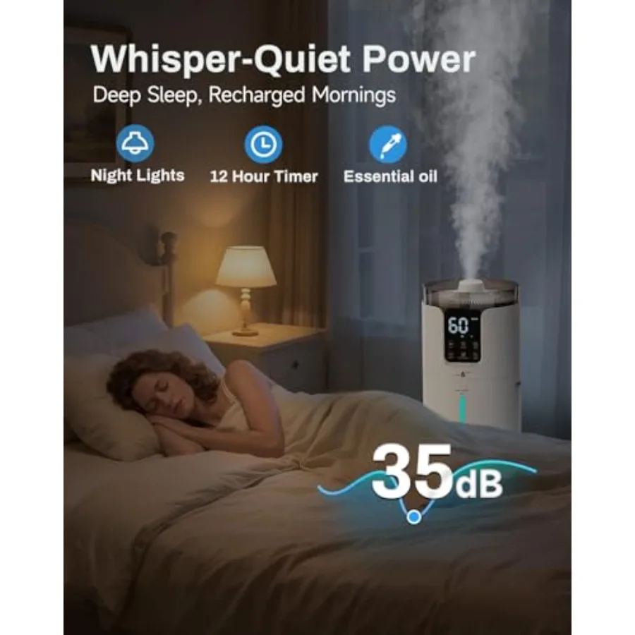 Humidifier Large Room 4.2 Gal/16L Large Humidifier for 1500 sq.ft 360 Nozzles Cool Mist Ultrasonic Top Fill Tower Humidifiers f