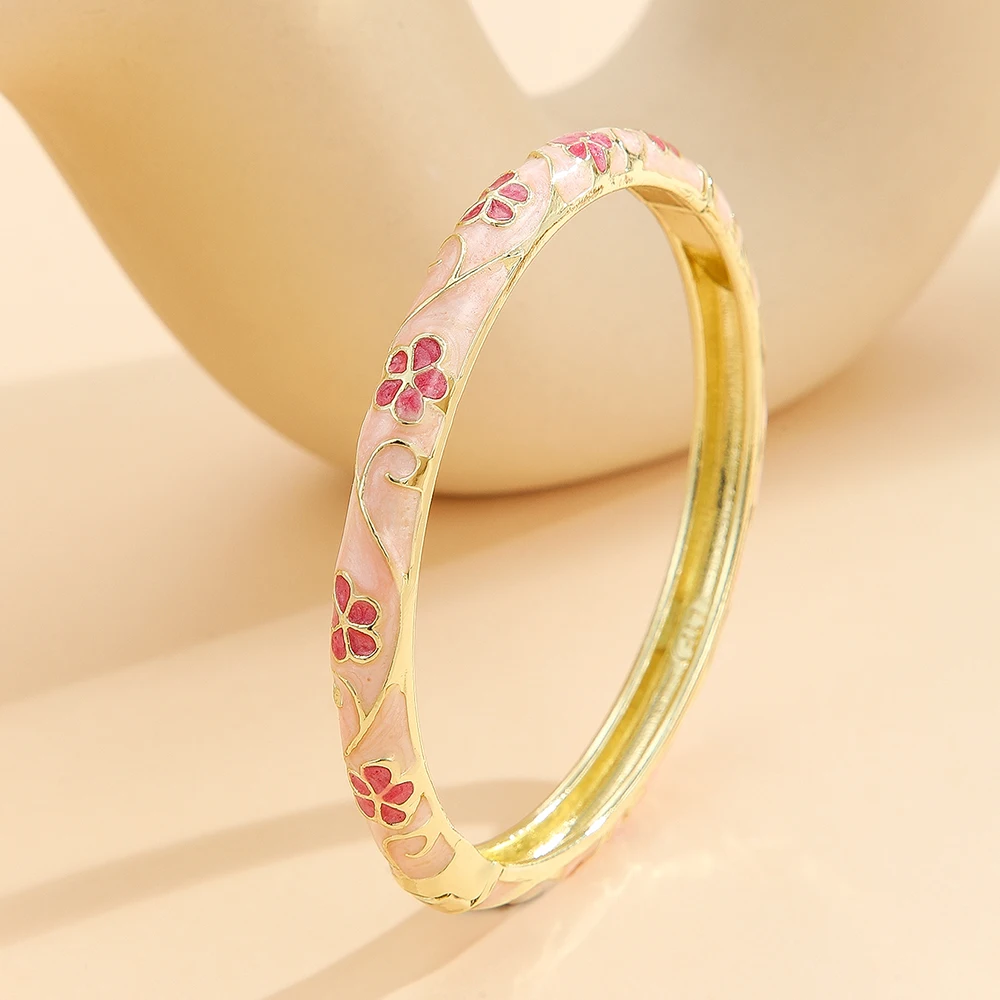 Fashion style gold plated flower pattern enamel cloisonne bracelet bangle jewelry gift item for girls women