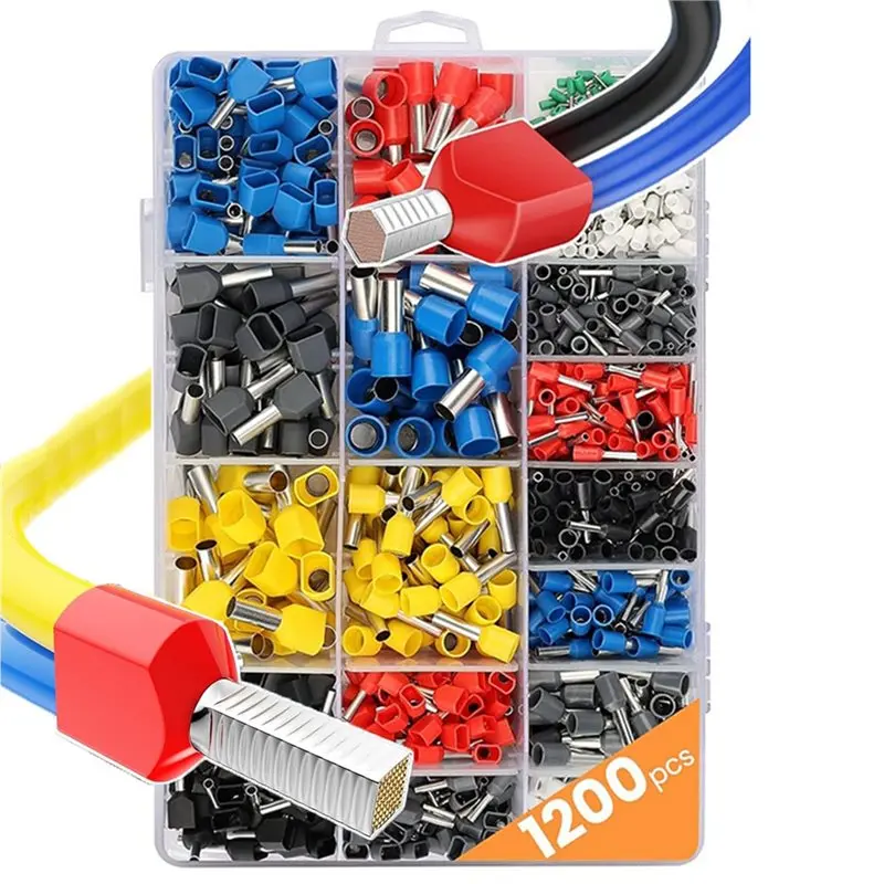 

【HAPPY】Terminal Kit 1200Pcs Insulated Tubular Wire End Crimping Pressed Wire Ferrules Connectors Cables