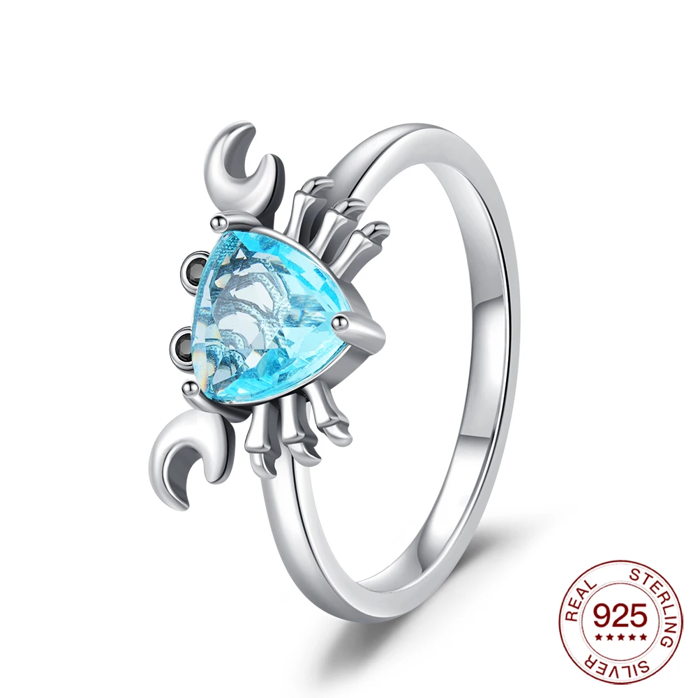 

Новые кольца из серебра 925 пробы, оригинальное сапфировое кольцо с изображением краба для женщин, роскошное кольцо с цирконом, простое кольцо на палец, комплект обручальных колец, ювелирное изделие, подарок