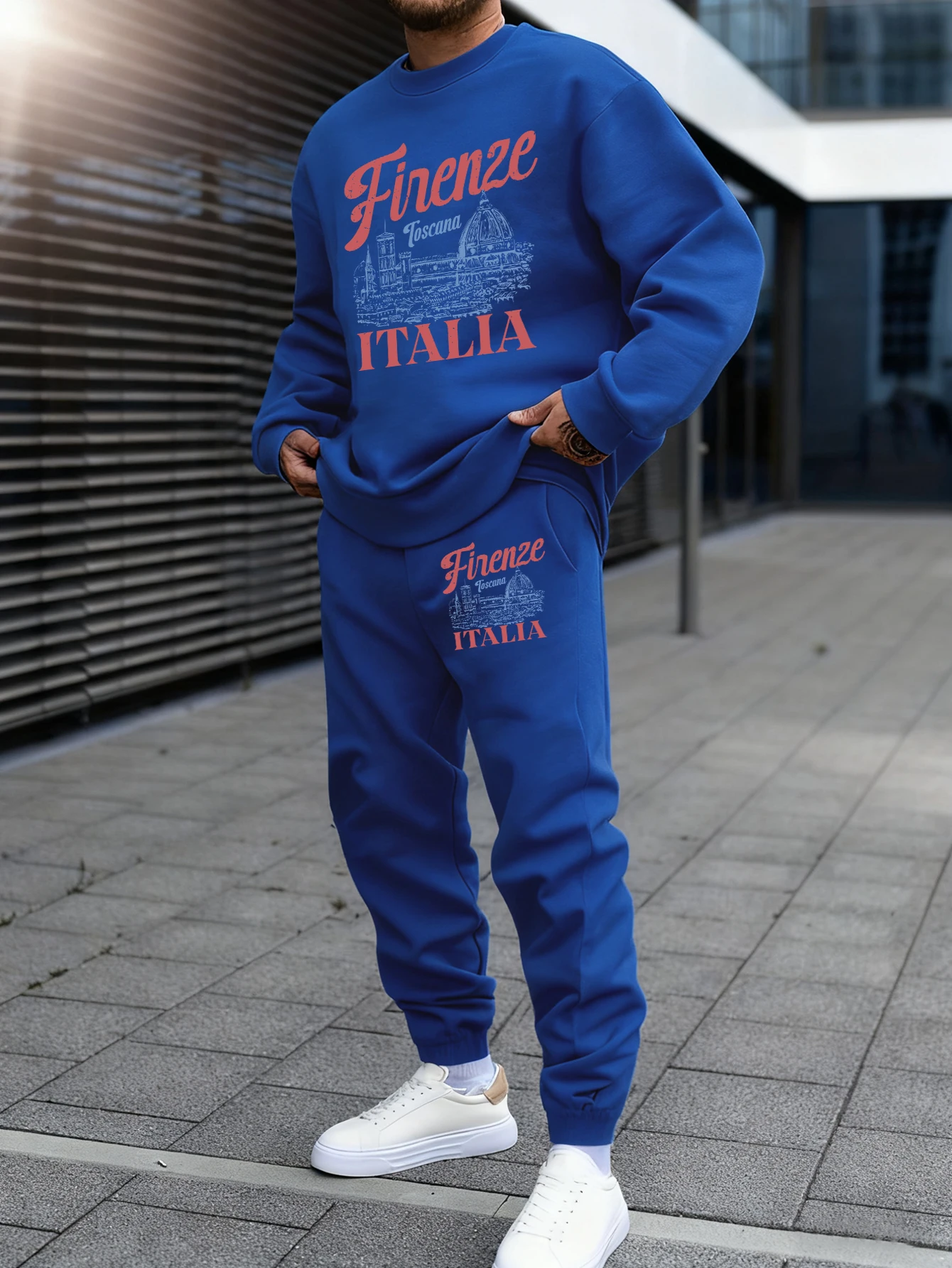 

Firenze Italia Florence Cathedral Pattern Sweatshirt Set Men Street O-Neck Pullover Fleece Pocket Sweatpants Autumn Clothes Suit