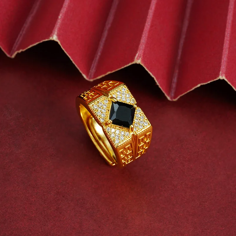 

24K Gold Bold Zircon-Inlaid Wide Face Men's Ring AU999 - 24K forged/AU999 certified, wide face+zircon, tough bold style for men