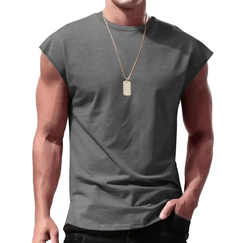 Men Sleeveless Solid Vest Tops Casual Sports Fitness Gym Muscle Tee Tank T-Shirt Solid Color Round Neck Pullover Tank Tops