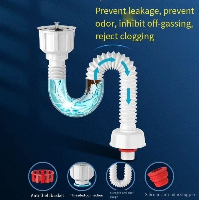 

Retractable Anti-Odor Drain Pipe Flip-Top Bathroom Flexible Downspout Bathroom Mop Pool Washbasin Anti Clogging Drainage Pipe