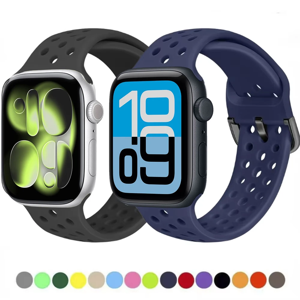 

Silicone Strap for Apple Watch Band 46mm 42mm 49mm 45mm 44mm 40 41mm Breathable Wristband iWatch Ultra 3 2/11 10 9 8 7 6 5 SE 3