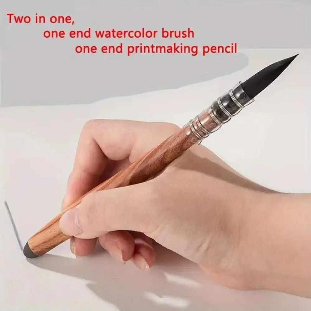 High Quality Art Brush Nylon Fiber 2-in-1 Design Printmaking Brush Soft Round Tip Both Ends Use Oil Painting Brush Student Art