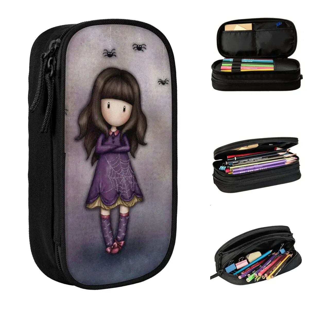 Santoro-Gorjuss Doll Pencil Case Lovely Art Cute Cartoon Pen Box Bags Kids Large Storage Students School Gifts Pencil Pouch